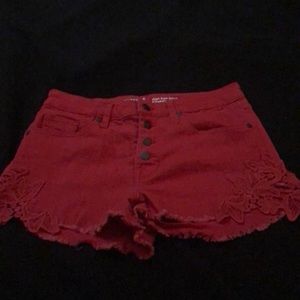 red jean shorts